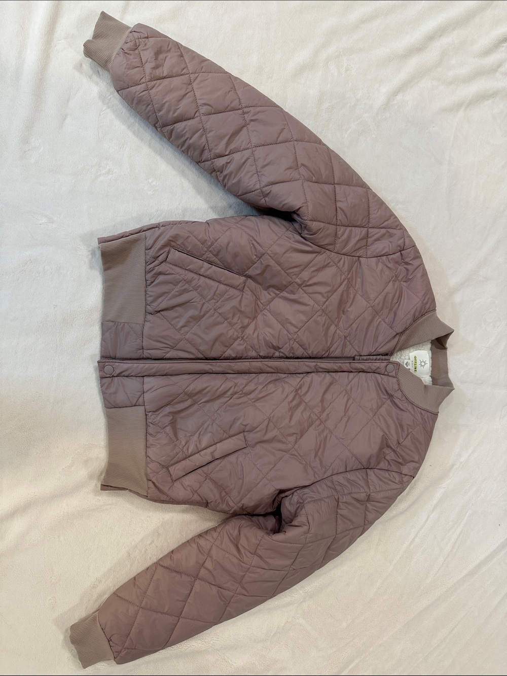 Offline by Aerie Quilted Bomber Sherpa Lined Jacket in Mauve Women’s Medium